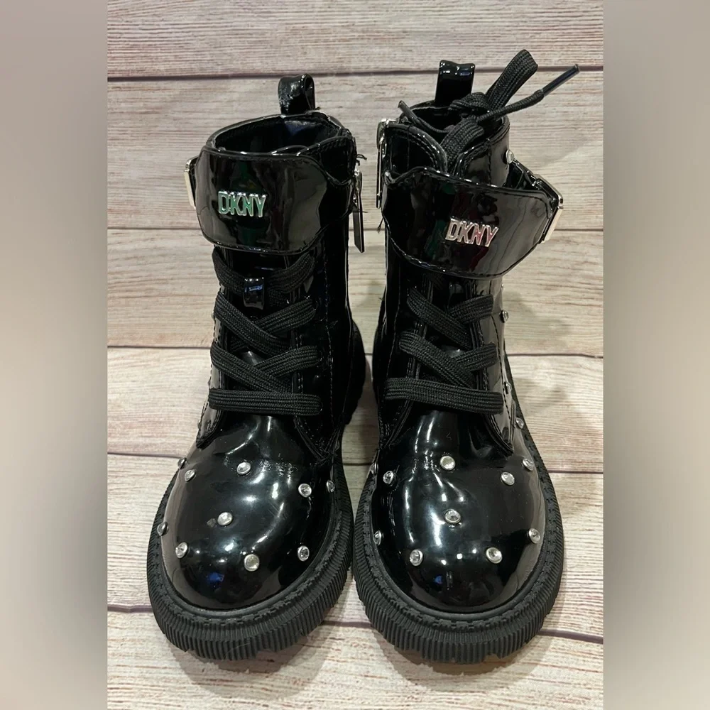 DKNY Ava Dila Moto Side Zipper Boot - Black - Size 12 Girls